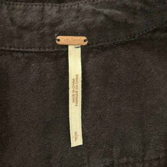 Free People Navy Linen Cotton Blend Deep V Pullover Top Small - Picture 5 of 6